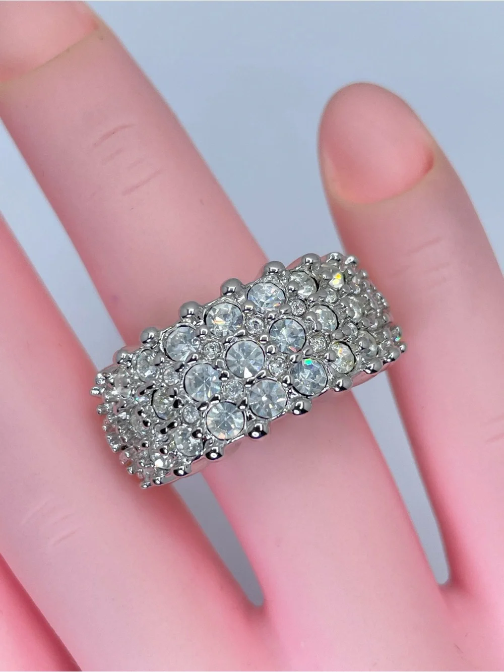 Swarovski Crystal Elements White Crystal Gold Silver Art Deco Statement Ring